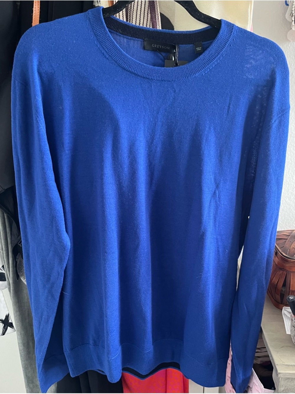 Greyson Wool Crewneck Sweater in Royal Blue and Black